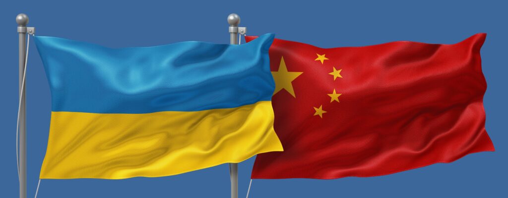ukraine,and,china,flag,on,a,blue,sky,background,,banner